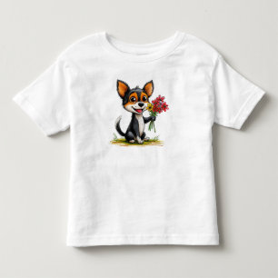 Cute Dog With Flowers Gift For Kids Toddler T-Shirt