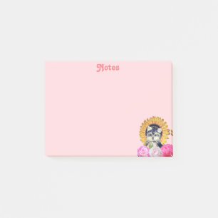 Cute Dog with Flowers on Pink Post-it Notes