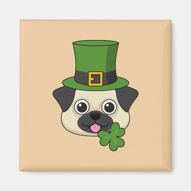 Cute Dog with Green Hat and Shamrock St Patrick's  Magnet (Front)