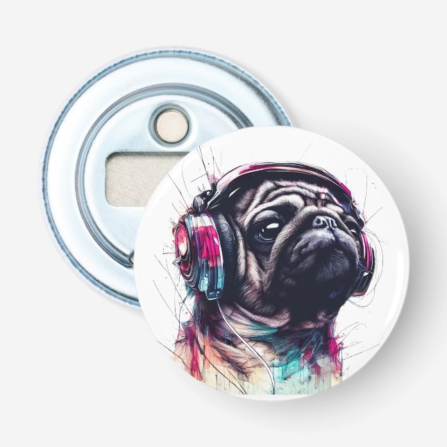 Cute Dog with Headphones water colour illustration Bottle Opener (Front)