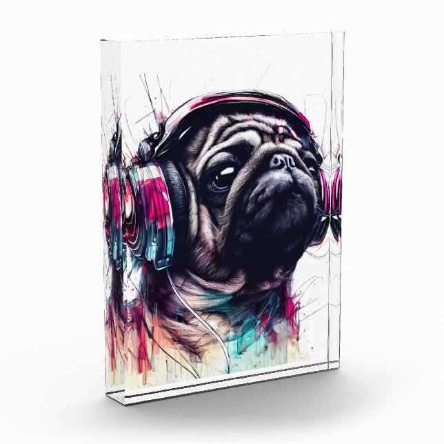 Cute Dog with Headphones water colour illustration Photo Block (Left)