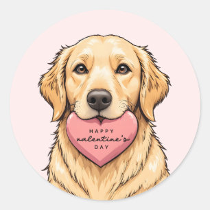 Cute Dog with Heart Happy Valentine's Day Classic Round Sticker