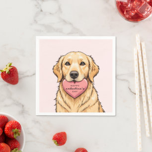 Cute Dog with Heart Happy Valentine's Day Napkin