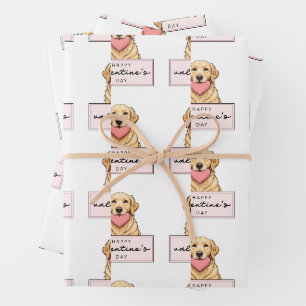 Cute Dog with Heart Happy Valentine's Day Wrapping Paper Sheet
