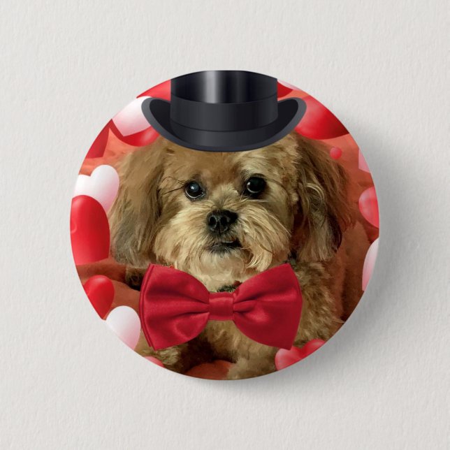 Cute Dog With Hearts Valentine 6 Cm Round Badge (Front)
