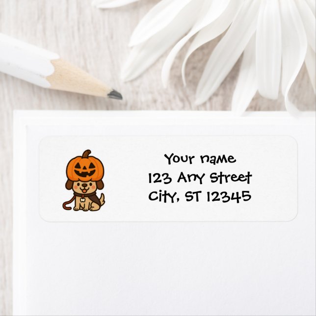 Cute dog with jack-o-lantern return address label (Insitu)