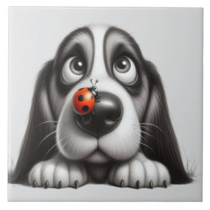 Cute dog with ladybug ceramic tile