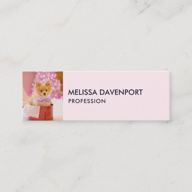 Cute Dog with Pink Bow Christmas Photo Mini Business Card (Front)