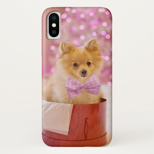 Cute Dog with Pink Bow Christmas Photograph Case-Mate iPhone Case (Back)