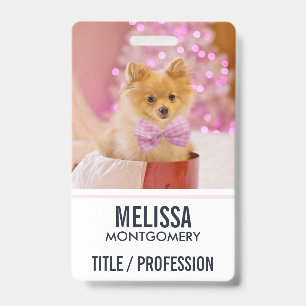 Cute Dog with Pink Bow Christmas Photograph ID Badge