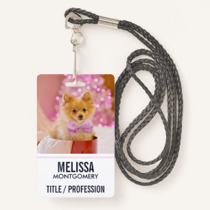 Cute Dog with Pink Bow Christmas Photograph ID Badge