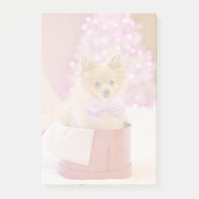 Cute Dog with Pink Bow Christmas Photograph Post-it Notes (Front)