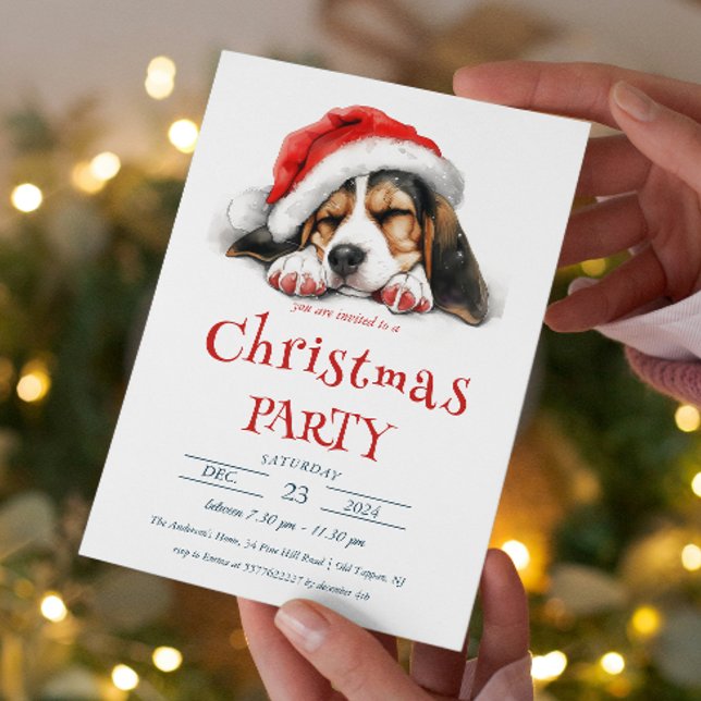 Cute Dog with Santa Hat Christmas Party Invitation (Creator Uploaded)