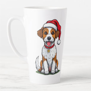 Cute Dog with Santa Hat Sitting and Smiling Latte Mug