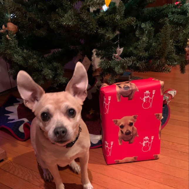 Cute Dog Xmas Santa Snowman Candy Canes Wrapping Paper Sheet (I’m so much better looking in person!)