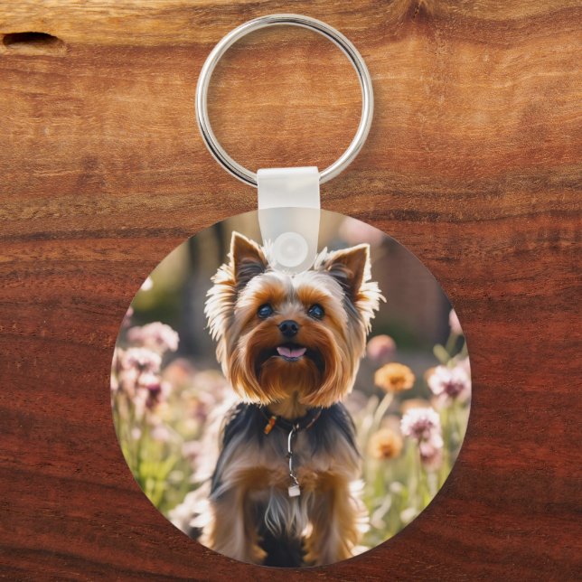 Cute Dog Your Photo Blush Pink Name Key Ring (Front)