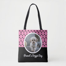 Cute Doggie Photo and Black and White Paw Pattern