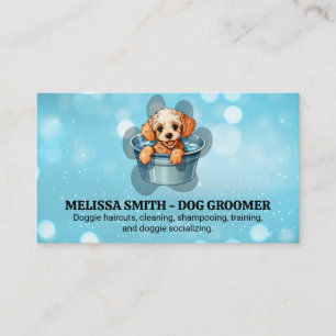 Cute Doggie Taking Bath Groomer Business Card