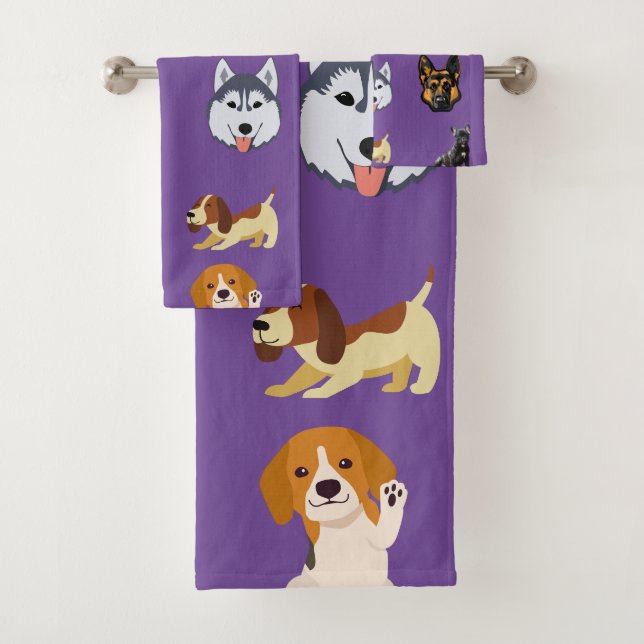 Cute dogs all over print bath towel set (Insitu)
