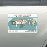 Cute Dogs and Cat Pet Sitting Animal Care Funny Car Magnet<br><div class="desc">A fun promotional car magnet for your pet care business. Cute illustration of a side-eye hound dog, orange tabby cat sitting like a person, and a goofy terrier. Add your phone number, website and more information to attract potential customers. This humourous drawing is available on business cards and more products...</div>