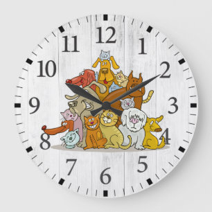 Cute Dogs and Cats Large Clock