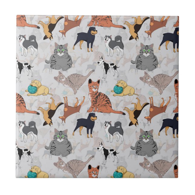 Cute Dogs And Cats Pattern Design Ceramic Tile (Front)