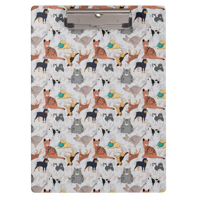 Cute Dogs And Cats Pattern Design Clipboard (Front)