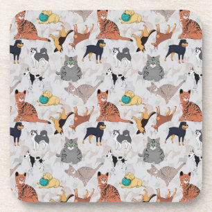 Cute Dogs And Cats Pattern Design Coaster