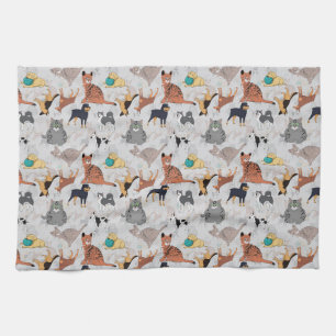 Cute Dogs And Cats Pattern Design Tea Towel