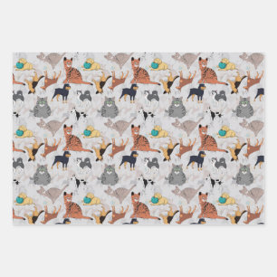 Cute Dogs And Cats Pattern Design Wrapping Paper Sheet