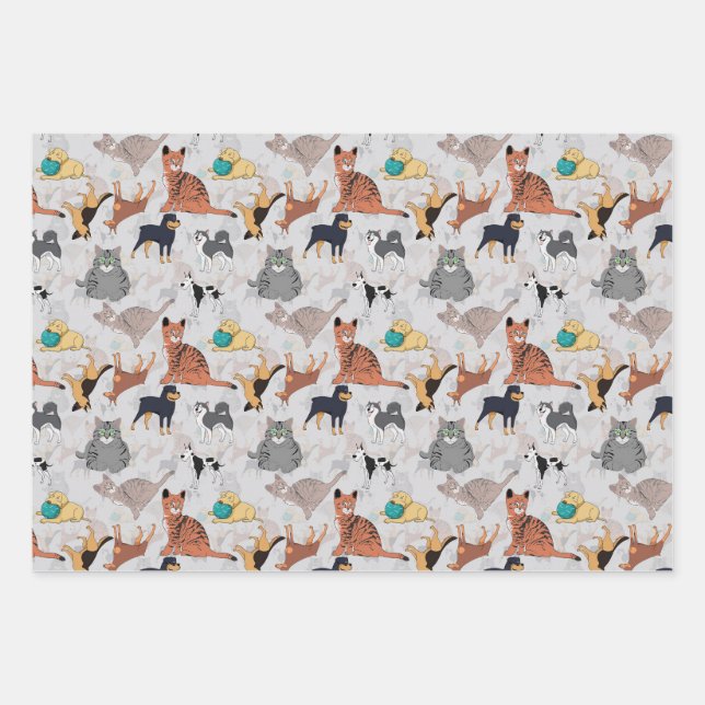 Cute Dogs And Cats Pattern Design Wrapping Paper Sheet (Front)