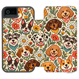 Cute Dogs and Colorful Floral Pattern Incipio Watson™ iPhone 5 Wallet Case