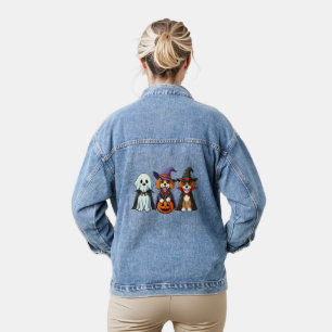 Cute dogs as ghost, witch, and vampire denim jacket