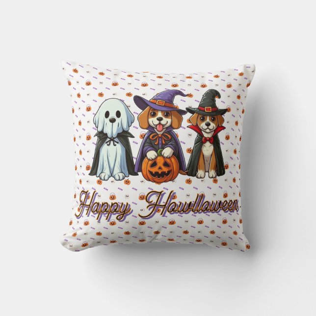 Cute Dogs as ghost, witch, & vampire  Cushion (Front)