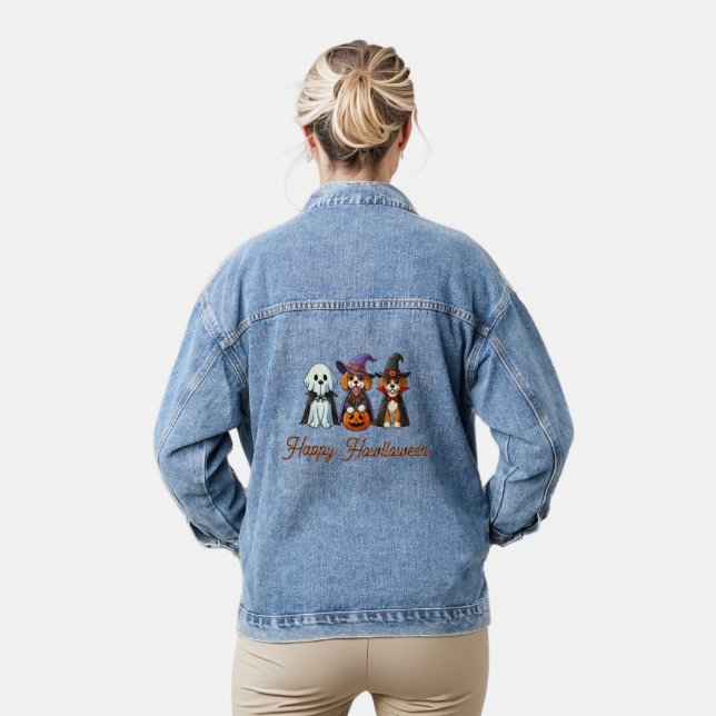 Cute Dogs as ghost, witch, & vampire  Denim Jacket (Model)