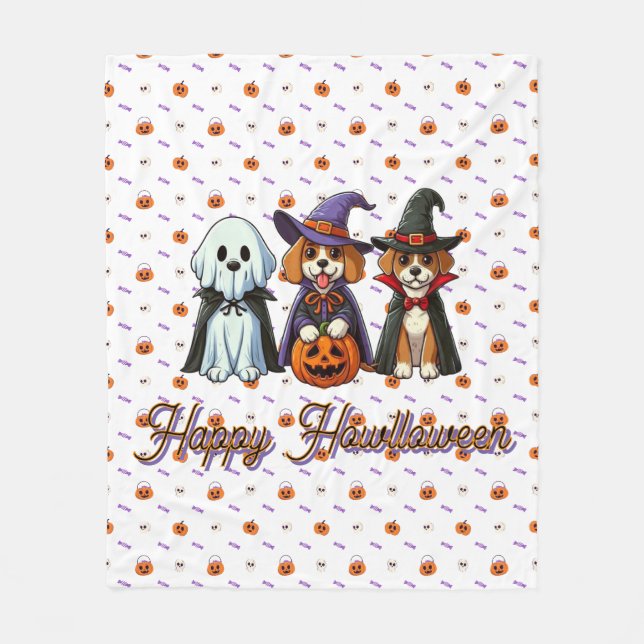 Cute Dogs as ghost, witch, & vampire  Fleece Blanket (Front)