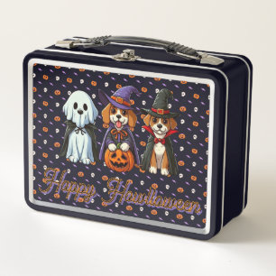 Cute Dogs as ghost, witch, & vampire Metal Lunch Box