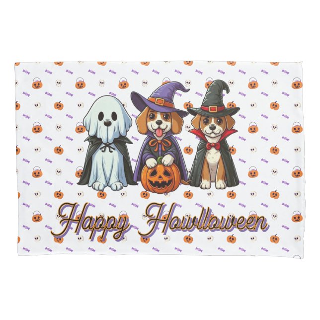 Cute Dogs as ghost, witch, & vampire  Pillowcase (Front)