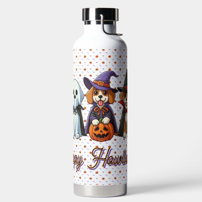 Cute Dogs as ghost, witch, & vampire  Water Bottle (Left)