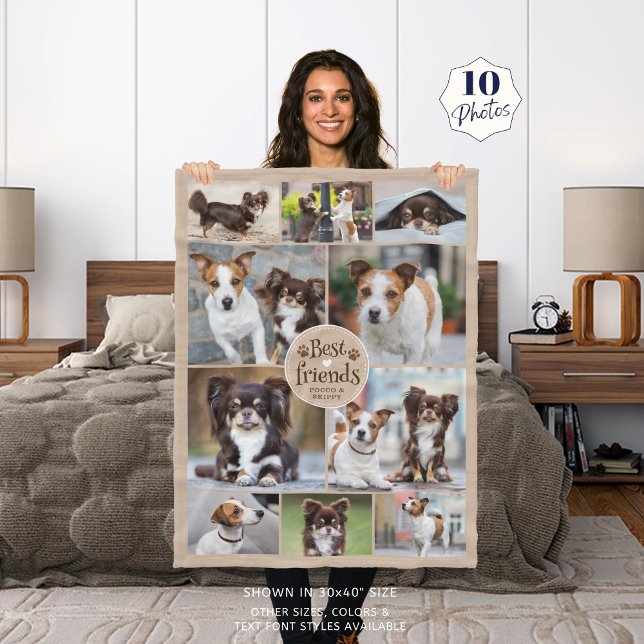 Cute Dogs Best Friends 10 Photos Custom Colours Fleece Blanket (Creator Uploaded)