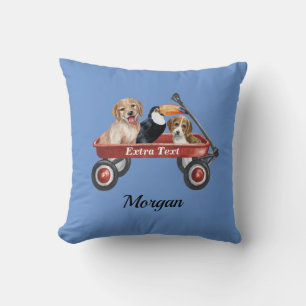 Cute Dogs & Bird In Red Wagon, DIY Name/Message T Cushion