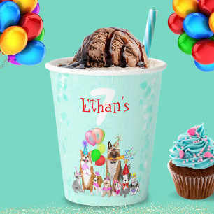 Cute Dogs Birthday Celebration Let's Paw-ty Paper Cups