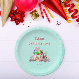 Cute Dogs Birthday Celebration Let's Paw-ty Paper  Paper Plate