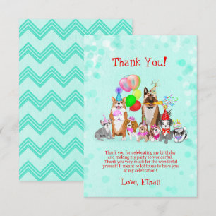 Cute Dogs Birthday Celebration Let's Paw-ty Thank You Card