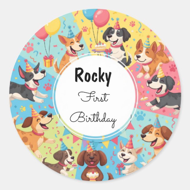 Cute Dogs Birthday Party Favour Stickers (Front)