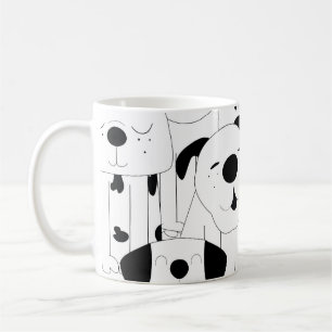 Cute dogs: black, white cartoon. coffee mug