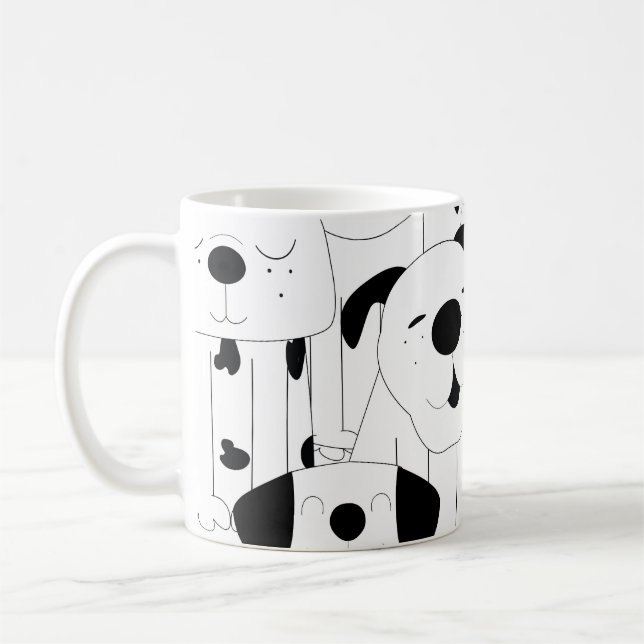Cute dogs: black, white cartoon. coffee mug (Left)