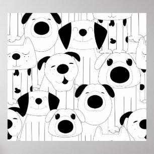 Cute dogs: black, white cartoon. poster