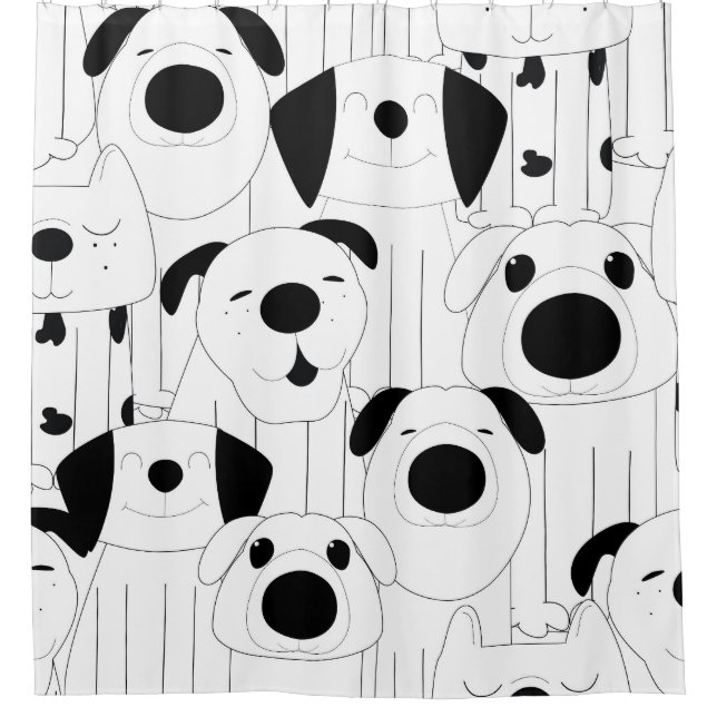 Cute dogs: black, white cartoon. shower curtain (Front)