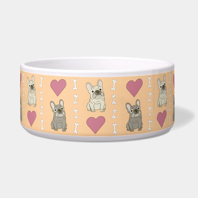 Cute dogs, bones, hearts Ceramic Pet Bowl (Front)